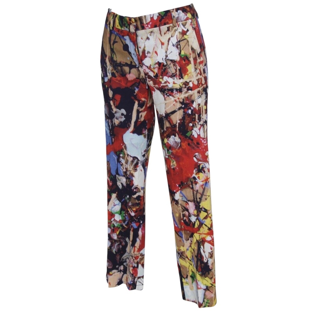 SPORTMAX Pant Pants Trouser Straight Leg Abstract Pattern Print Red Black Sz M - Picture 3 of 10